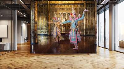 Khon is traditional dance drama art of Thai classical masked, this performance is Ramayana epic Wall mural