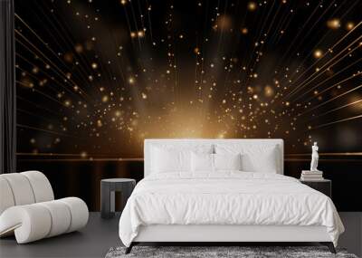 Luxury background with golden line decoration and light rays effects element with bokeh. Award ceremony design concept. Wall mural