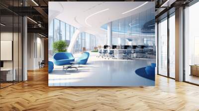 Modern white and blue open space office interior Wall mural