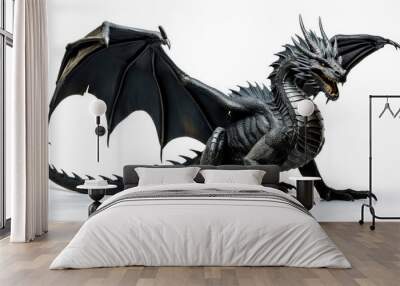 Photo realistic, beautiful majestic black dragon, opulent on white background Wall mural