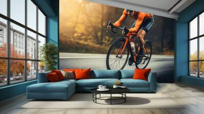 Professional road bicycle racer in action Wall mural