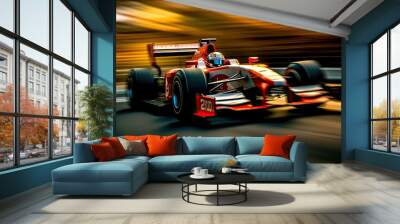 Race car racing on speed track Wall mural