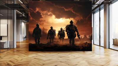 Silhouette of American soldiers with weapons army Wall mural