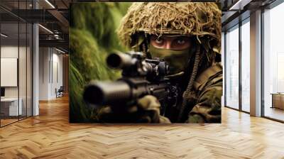 Soldier holding a gun, sniper Wall mural