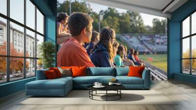 Spectators watching a soccer game from the bleachers Wall mural