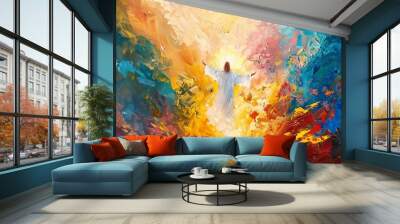 The Ascension of Jesus, illustrated with ascending brushstrokes and a palette of heavenly colors Wall mural