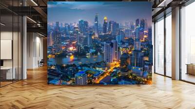 Urban cityscape at night with glowing lights and bustling activity, demonstrating the human impact and development on Earth Wall mural