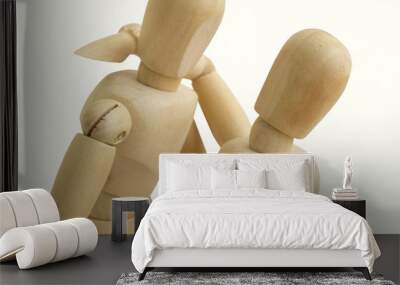 wooden figure hug man and woman concept Wall mural