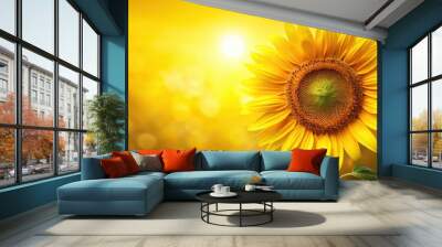 Vibrant yellow background with stunning sunflower in full bloom for nature enthusiasts Wall mural