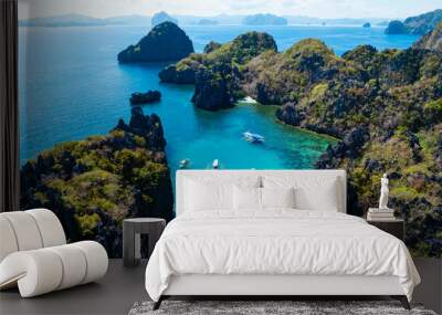  Aerial view of One of the best island and beach destination in the world, a stunning view of rocks formation and clear water of El Nido Palawan, Philippines. Wall mural