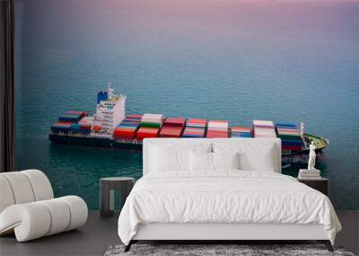 Aerial view of Business trip with ship the partner connection Container Cargo freight ship for Import Export Wall mural