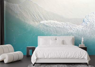 Aerial view with beach in wave of turquoise sea water shot, Top view of beautiful white sand background Wall mural