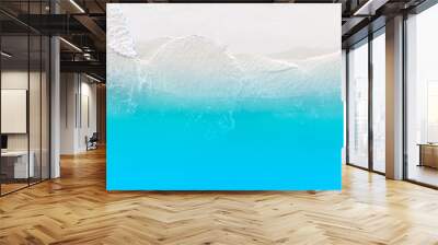 Aerial view with beach in wave of turquoise sea water shot, Top view of beautiful white sand background Wall mural