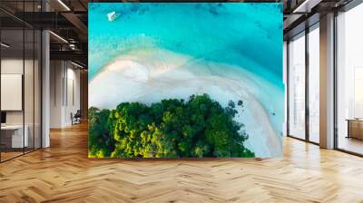 Beautiful top view of  the lagoon sand beach tropical with seashore as the island in a coral reef ,blue and turquoise sea Amazing nature landscape Wall mural