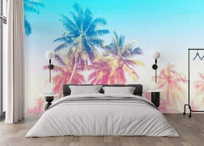 Summer of a colorful theme with palm trees background as texture frame image background Wall mural