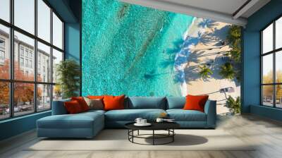 Summer palm tree  and Tropical beach with blue  sky background Wall mural