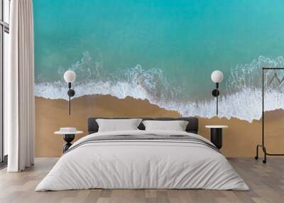 Summer tropical Beach sand copy space as a Beautiful sea waves  background,Top view Wall mural