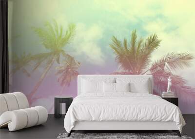 Summer with colorful theme as palm trees background as texture frame background Wall mural