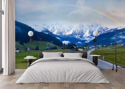 The road journey with Gosau town, Salzkammergut, Austria Wall mural