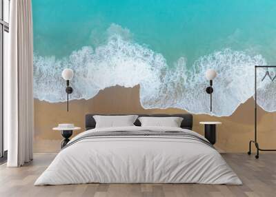 Top view of the Ocean seashore with beautiful color sea waves. Wonderful seascape with copy space background Wall mural