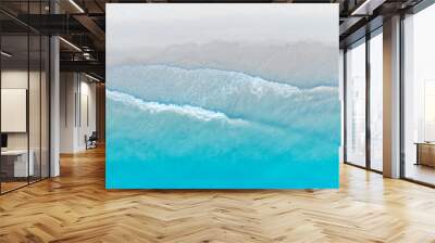 Tropical Beach with the soft wave water of the sea on the sandy beach background as texture with splashes and bubbles Wall mural