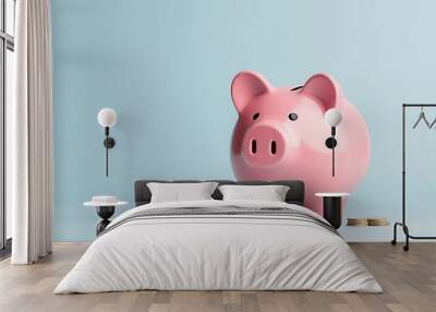 Giant piggy bank with small coins, financial challenge, 3D illustration Wall mural