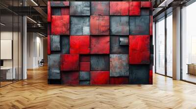 Abstract Red and Gray Block Pattern Wall mural