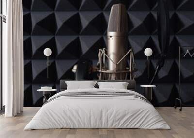 Studio microphone in recording studio with acoustic foam Wall mural