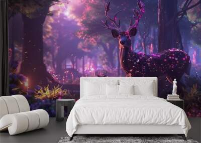 Hyper-Realistic Deer in Purple Forest Desktop Wallpaper Wall mural