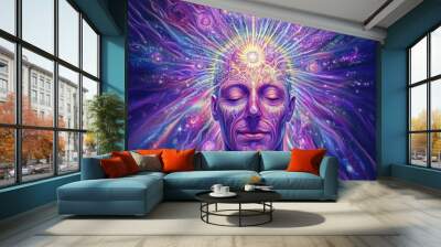 Surreal Digital Painting Depicting Metamorphosis of the Self and Transcendent Enlightenment Wall mural