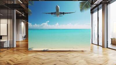 An exotic beach destination is imagined when flying.Generative AI Wall mural