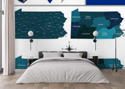 Map of Pennsylvania with Regions Wall mural