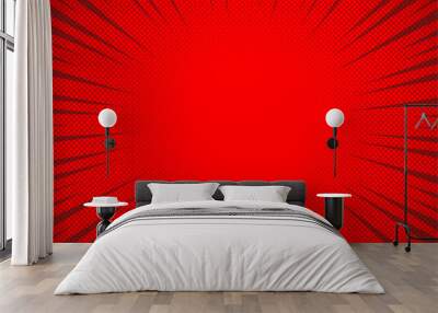 abstract red comic background cartoon style. sunlight. vector illustration. Wall mural