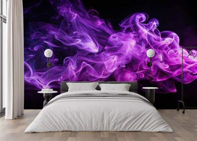 mysterious and enchanting neon purple smoke swirling against a black backdrop vapor art Wall mural