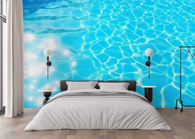 Solar glare reflecting on the shimmering blue water of a pool, summer, clear Wall mural