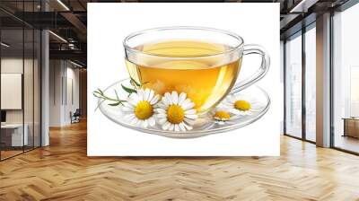 chamomile tea in glass cup isolated on transparent background Generative Ai. Wall mural