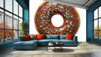 chocolate donut isolated on transparent background. generative ai Wall mural