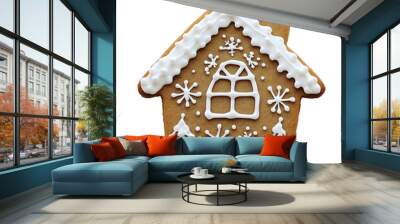 gingerbread house shaped cookie isolated on transparent background Generative Ai. Wall mural