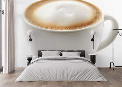 Hot Cappuccino with milk foam in white cup isolated on transparent background Generative Ai.	 Wall mural