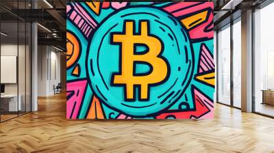 dollar production, coins, stock graphs, and Bitcoin in various creative graphic styles Wall mural