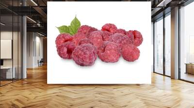 Fresh raspberry with leaves isolated on transparent background (.PNG) Wall mural