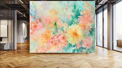 Illustation of a watercolour painting with soft yellow and pink colours  Wall mural