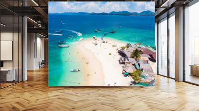 AERIAL. Top view of tropical island with white sandy beach , Khai island, Phuket, Thailand. Wall mural