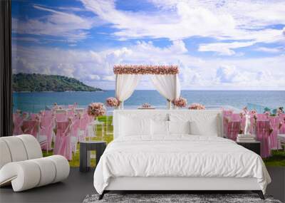 Romantic wedding ceremony on the lawn Sea view. Wall mural