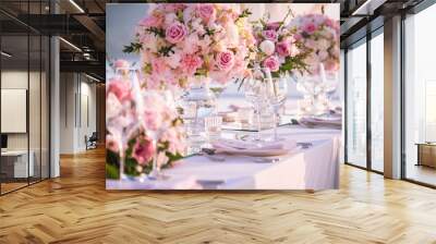 Table setting at a luxury wedding and Beautiful flowers on the table. Wall mural