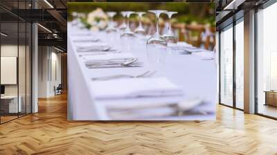 Table setting at a luxury wedding and Beautiful flowers on the table. Wall mural