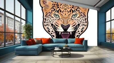 Jaguar head symmetrical colored illustration isolated background Wall mural