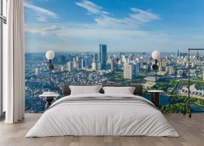 Aerial view of Hanoi city in beautiful day, modern city skyline.  Wall mural