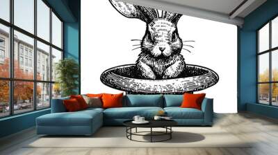 bunny in a magic cylinder hat sketch Wall mural