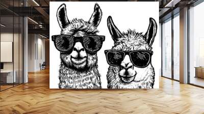 cool llamas wearing sunglasses vector illustration Wall mural